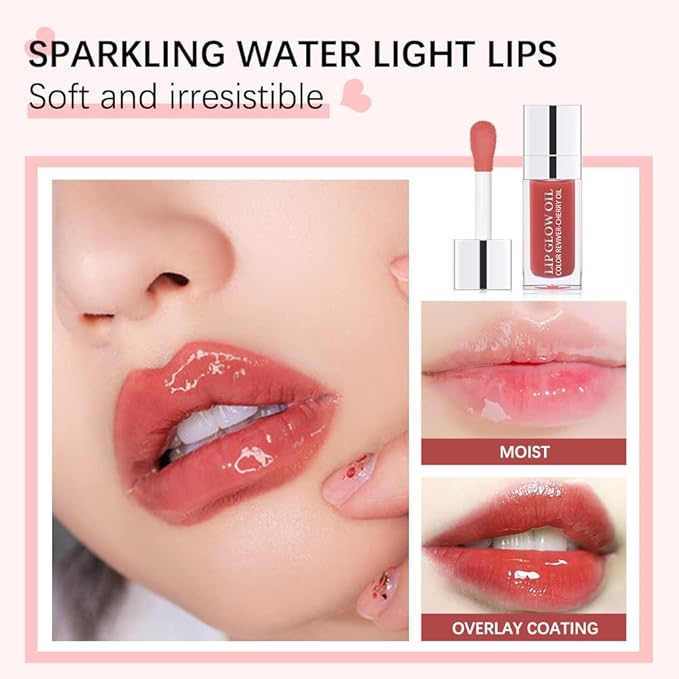 Yasovigi Hydrating Lip Oil Plumping Lip Tint Moisturizing Lip Gloss, Transparent Lip Balm Care Stick Nourishing Repairing Non-sticky, Moisture&Lighten Lip Lines (Transparent + Rosewood)