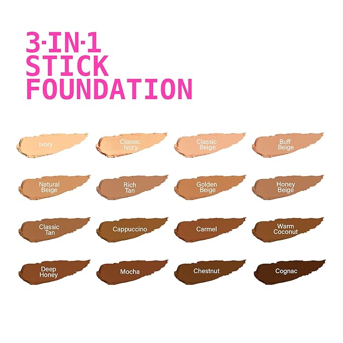 Ruby Kisses Natural Full Coverage 3-In-1 Stick Foundation. Easy to Apply, Hydrating, Lightweight, Long Lasting, Concealer and Contour Stick for Face Makeup (Warm Coconut)