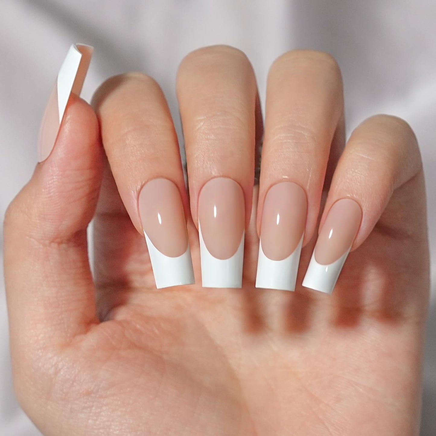 French Gel Nail Tips - Jofay Fashion French Tip Press on Nails 10-Piece Set 320Pcs, 3 in 1 Nude long Square Nail Tips, No Need to File Acrylic Fake Nails for Nail Art DIY & Nail Extension, 16 Sizes