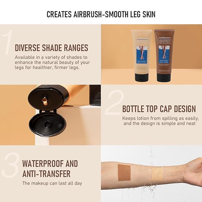 118ml Airbrush Legs, Leg Makeup Lotion, Body Makeup, Waterproof Long Lasting Full Coverage Lightweight Leg Body Cosmetic for Wedding (1#)