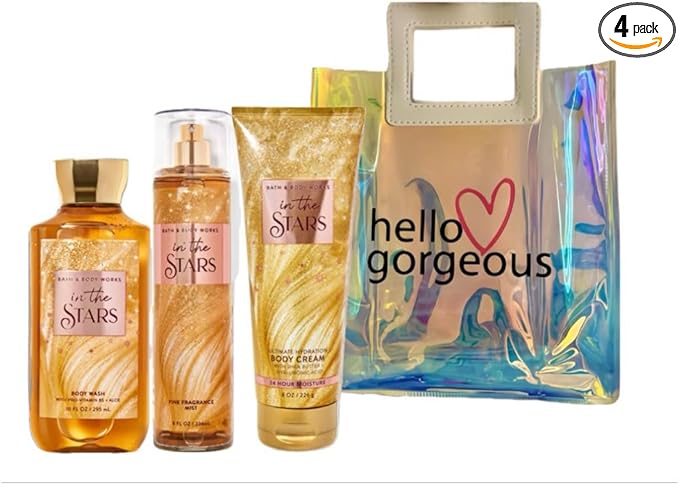 Bath & Body Works - 3 Piece Bundle - Spray - Body Cream - Shower Gel - Full Size and Gift Bag HELLO GORGEOUS (In The Stars)