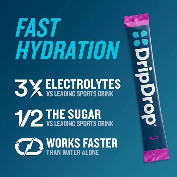 DripDrop Hydration Packets - Berry - Single Serve Electrolytes Powder Drink Mix - Non-GMO, Gluten Free, Vegan - 32 Sticks