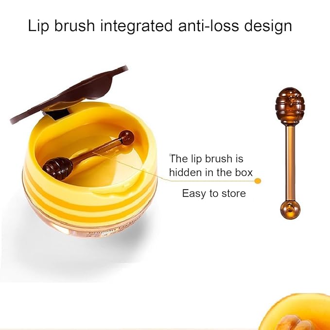 4 PCS Bee Lip Balm Honey Pot,Honey Lip Mask,Honey Propolis Lip Mask Moisturizing Moisture Nourishing Dry & Chapped Lips,Lip Care and Reduces Lip Lines,Lip Exfoliating