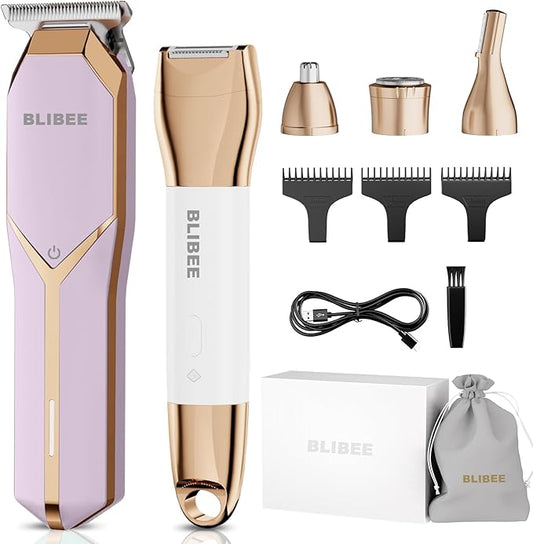 Hair Clippers & Bikini Trimmer for Women - Waterproof Electric Clippers and 4 in 1 Bikini Trimmer Set, Deluxe Hair Trimmer, Wet/Dry Body Shaver for Nose Eyebrows Beard Pubic Hair, Mauve