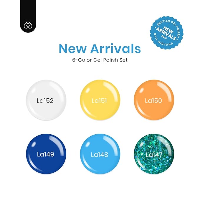 beetles Gel Polish Set, 6 Colors Yellow White Orange Blue Gel Polish Kit, Glitter Green Nail Polish Soak Off Nail Lamp Nail Art Manicure Kit, DIY Home Salon Gifts for Women