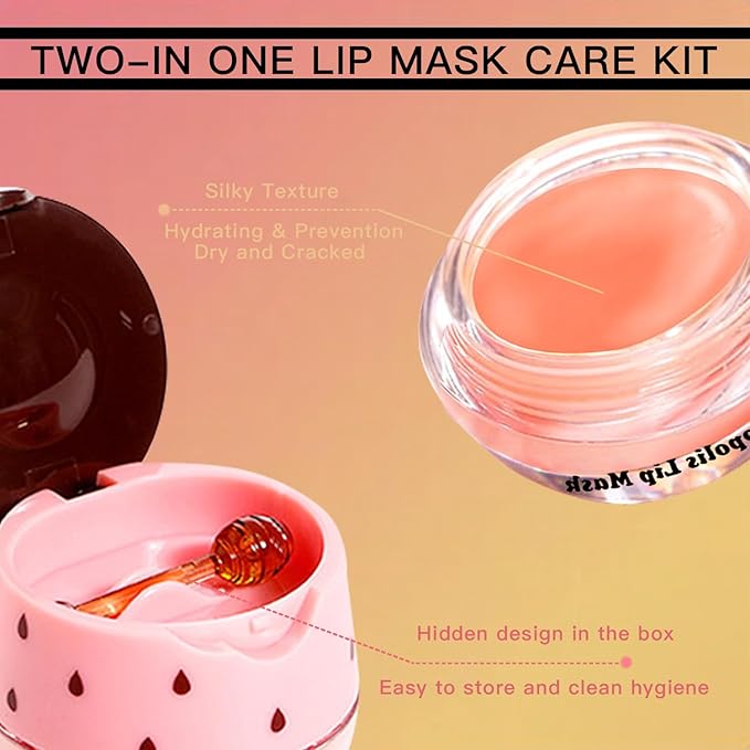3 PCS Lip Balm Honey Pot, Honey Apple Strawberry Lip Masks Overnight, Propolis Moisturizing Lip Sleeping Mask, Prevention Dry Crack Lip Repair Nourishes the Lip Skin and Lip Wrinkle Care.