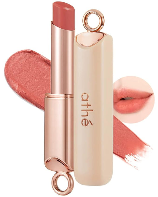 ATHÉ Authentic Airy Lip Balm 01 DRIZZLE, Korean Vegan Color Lip Blam, Flake-Free Slim Fit Lips, Silky Powdery Finish & Air-like Blurring with Vibrant Colors, 0.11oz.