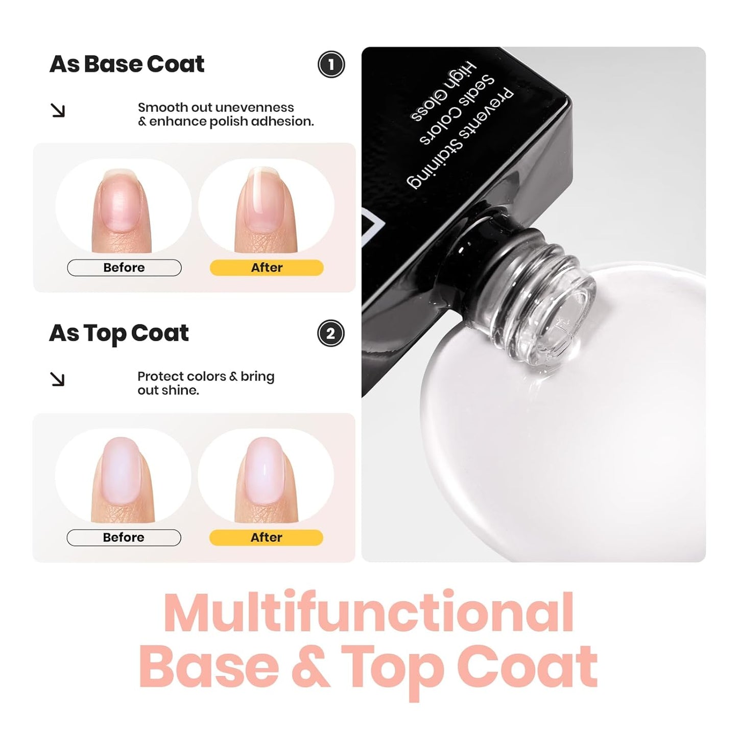 Beetles Pink Glitter Nail Polish and 2 in 1 Base & Top Coat Set, Fast Drying & Natural Nail Lacquer Strengthen Shimmer-Like Purple Mermaid Tears, No UV Lamp Needed for DIY Nail Art Gifts for Women