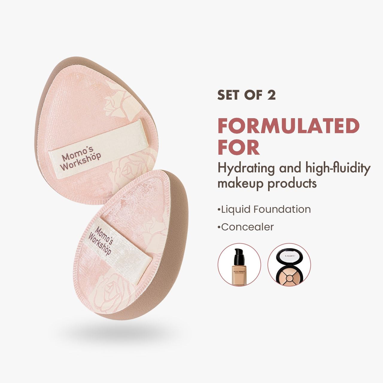 Makeup Sponge, Rubycell, Egg Shape, Foundation Sponges with Glossy PU Leather, for Liquid/Sheer Foundations, Cosmetic Puff, Medium Bounce,Travel Friendly & Reusable,2pcs & Storage Case