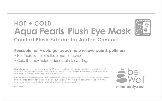 HOT +Cold Aqua Pearls Plush Eye Mask with Soft Plush Backing and Fully Adjustable Strap, Bonus Mini Round pad-2PACKS(Red, Eye Mask+ Mini Round Pad)