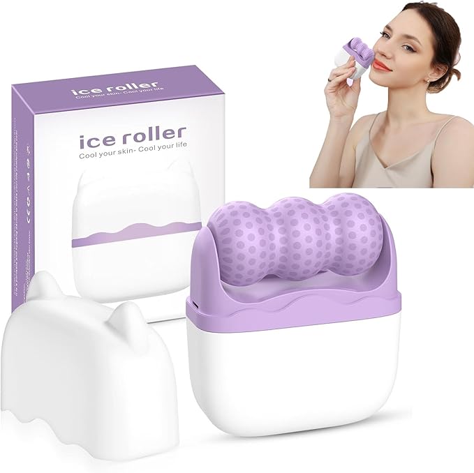 Ice Roller for Face Women - 2 in 1 Facial Ice Roller for Face & Eye Puffiness Relief, Gua Sha Facial Tools for Massage, Body Minor Cold Compress