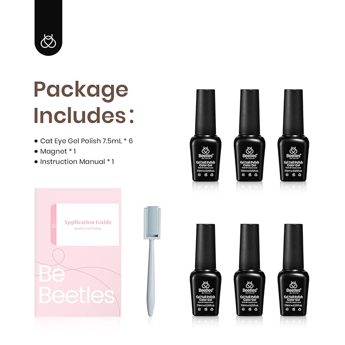 Beetles Cat Eye Gel Nail Polish Set 6 Colors Glitter Red Purple Blue Nail Polish with Magnet Spring Gel Polish Soak Off U V Led Gifts for Women Girls Salon DIY Home
