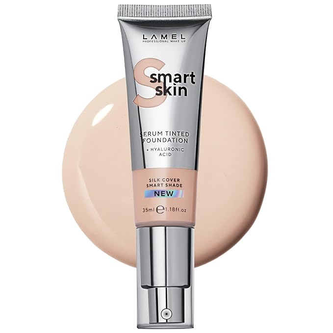 LAMEL Smartskin Serum Tinted Foundation - Hydrating & Nourishing - Hypoallergenic & Skin-Caring - Color Correcting - Anti-Aging Formula with Hyaluronic Acid - 401, 1.18 fl.oz
