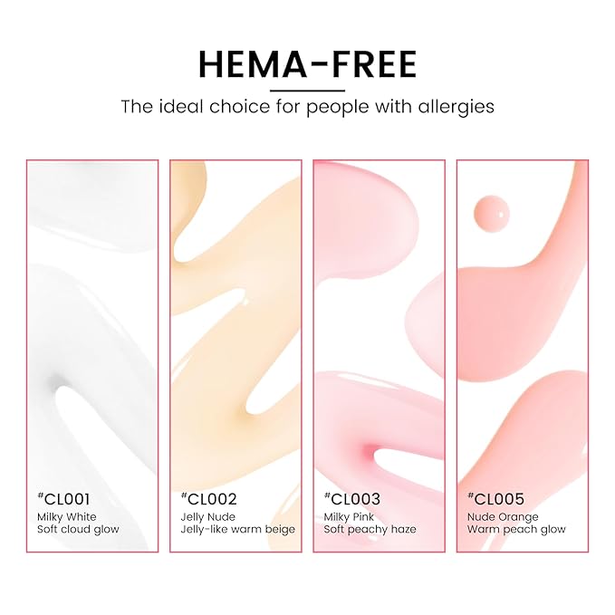 Jelly Gel Nail Polish Kit with U V Light, Hema-Free Milky Jelly White Pink Nude Orange Gel Polish Set with Base & Top Coat Chrome Nail Powder, 4 Colors Mini Salon Nail Art Starter Gift for Women Girl