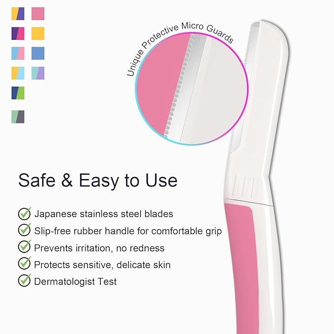 Face Razors for Women, Dermaplane Razor for Women Face, Eyebrow Razor, Dermaplaning Tool, Skin Safe Microblades, Peach Fuzz Remover (9ct, Pearl Blush)