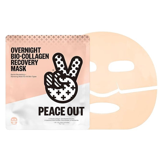 PEACE OUT Skincare Overnight Bio-Collagen Recovery Hydrating Face Mask to Calm Skin Irritation, Improves Skin Clarity with Hyaluronic Acid, 1 count
