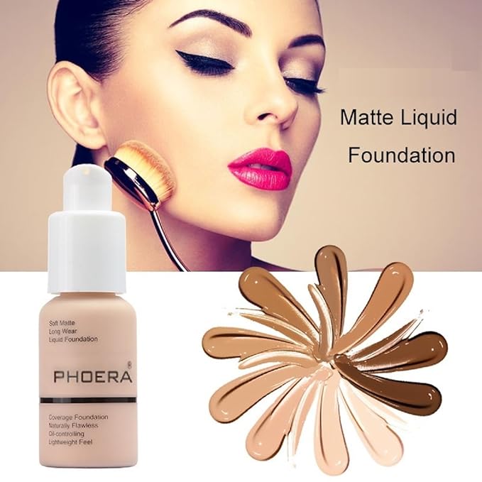 2 Pack PHOERA Foundation,Matte Oil Control Concealer Foundation Cream,PHOERA Long Lasting Waterproof Matte Liquid Foundation for Women Girls (102 Nude+104 Buff Beige)