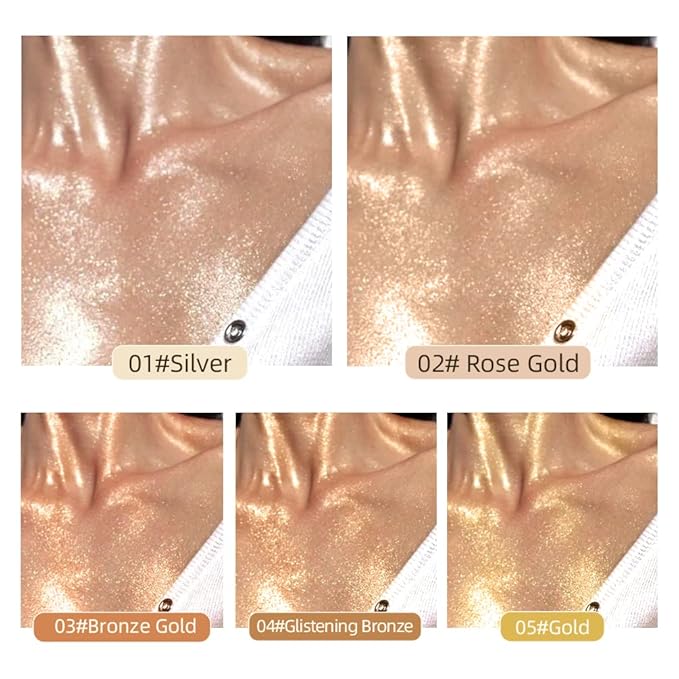 40ml Body Shimmer Oil,Liquid Body Illuminator, Waterproof Moisturizing And Glow For Face & Body, All-In-One Makeup Liquid Illuminator, Summer Body Luminizer,Makeup Brush Include (03#Bronze Gold)