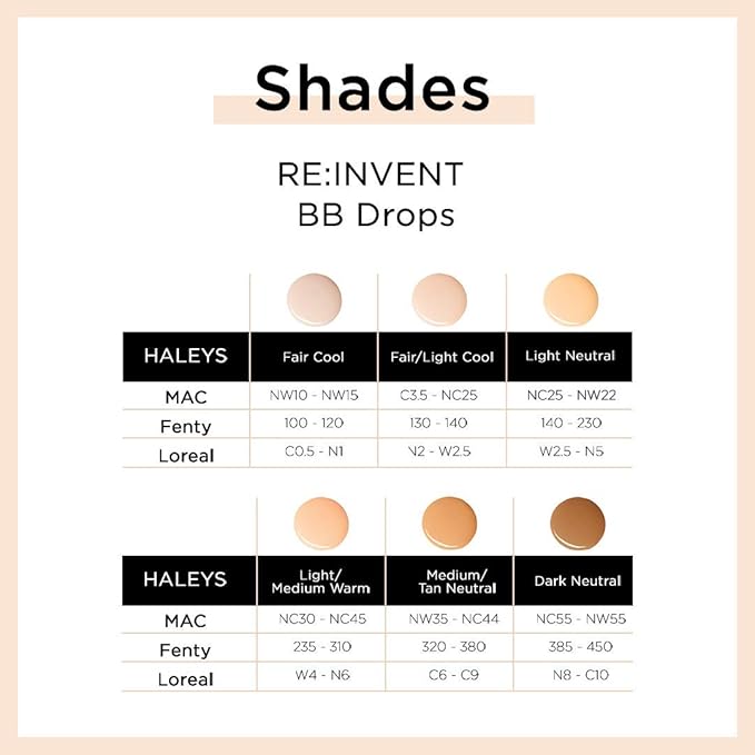 HALEYS RE-Invent BB Drops (Dark Neutral) Vegan, Cruelty-Free Tinted BB Moisturizer Foundation with Marula Face Oil - Hydrate Skin with Sheer Coverage for a Natural, Healthy-Looking Complexion