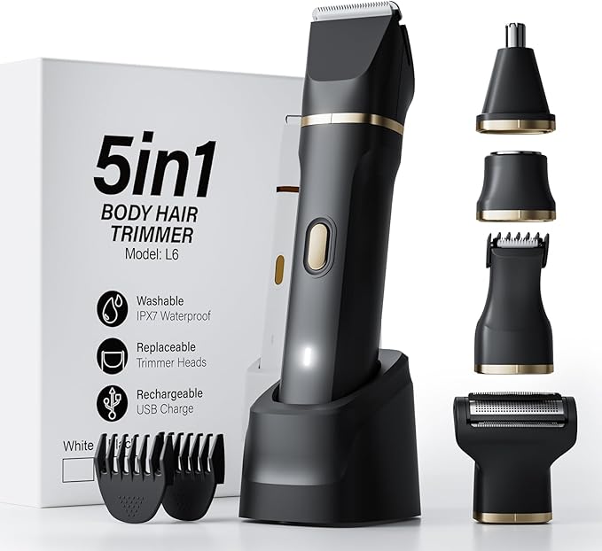 Electric Razors for Women, 5-in-1 Wet/Dry Bikini Trimmer with USB Charge Dock, Deluxe Facial Hair Removal, Wet/Dry Body Shaver for Nose Eyebrows Beard Underarm Leg Arm, IPX7 Waterproof (Black)