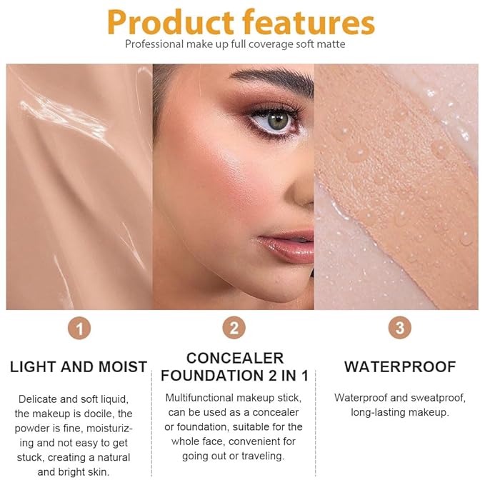 2 Pack Liquid Foundation Cream with Foundation Brush for Face Makeup,Durable Full Coverage Matte Concealer Make Up,Oil Control & Waterproof Base Primer -1 Fl.Oz (#04)