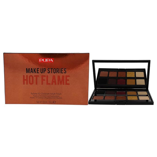 Pupa Milano Make Up Stories Eyeshadow Palette 002 Hot Flame - 10-Shade Shadow Collection with Matte, Satin, and Metallic Color Options - High Pigment Formula - Soft, Blendable Texture - 0.63 oz