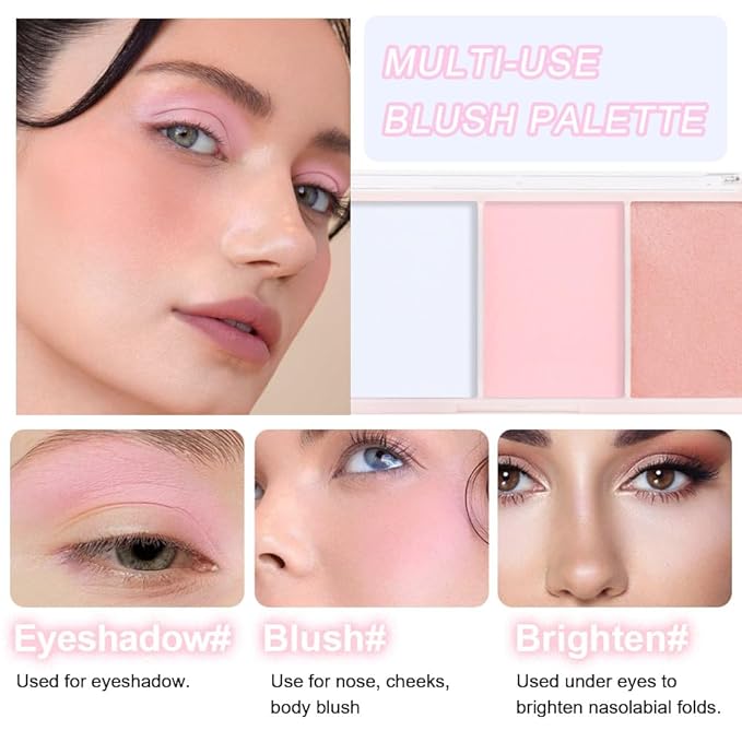 3 IN 1 Brown Nude Face Highlight Bronzer Powder Palette for Face Cheeks Contour Brightening, Buildable Matte Coverage Natural Makeup,Ultra Sculpt Nose Shadow Eyeshadow Primer-Nude