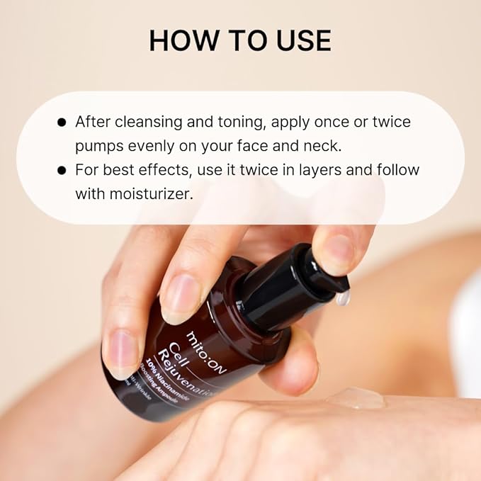 Mito-on Cell Rejuvenation Anti-Aging Serum, 30ml / 1.01 fl.oz –10% Niacinamide, Vitamin B3 and Antioxidants, Centella + EGF for Anti-Aging, Wrinkle Reduction, Pore minimization, Korean Skin Care