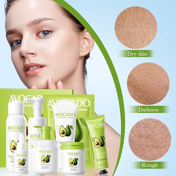 Avocado Facial Skincare Set - Complete Eight-Piece Kit for Soothing, Nourishing, and Moisturizing