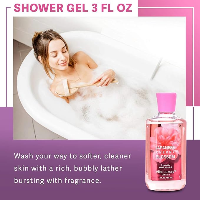 Bath & Body Kit Japanese Cherry Blossom, 3 Fl Oz, Ideal Skincare Gift, Home Spa Set, Includes Body Lotion, Shower Gel and Fragrance Mist, Perfect for Christmas Gifts and Festive Pampering