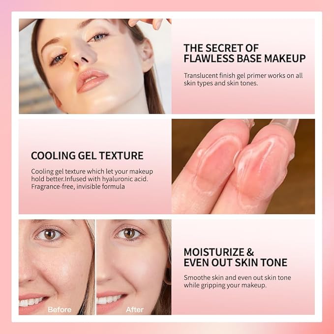 AKARY Gel-Based & Hydrating Face Primer For Smoothing Skin & Gripping Makeup with Vitamin E, Long-Wear Foundation Face Primer for Oil Control, Even Fine Lines, 0.81 Fl Oz, 06 Lavender