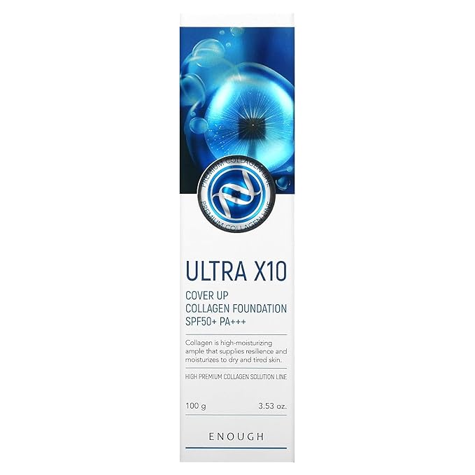 Enough Ultra X10 Cover Up Collagen Foundation, SPF50+ PA+++, 13 Light Beige, 3.53 oz (100 g)