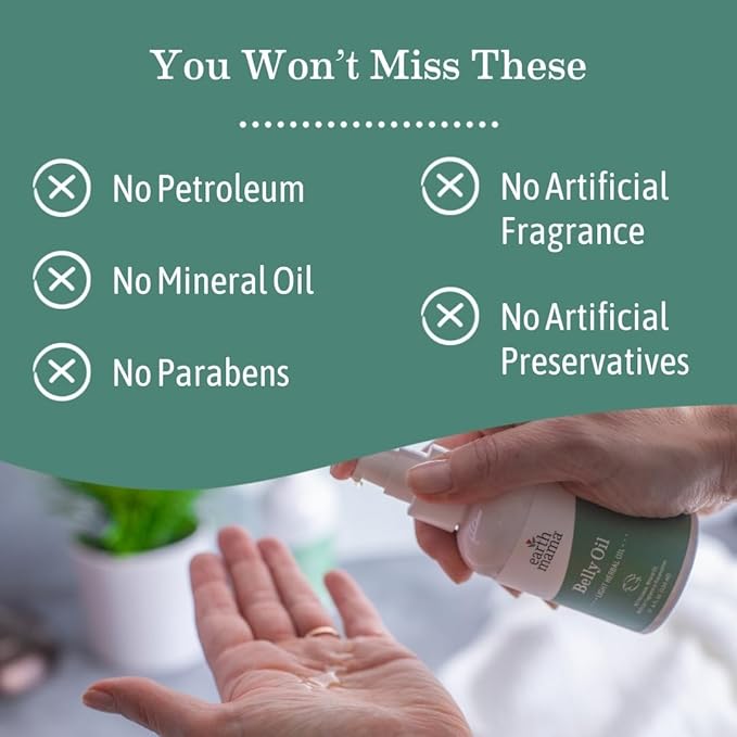 Earth Mama Belly Oil for Dry Skin | Calendula Skin Care Moisturizer Oil to Encourage Natural Elasticity and Help Prevent Stretch Marks During Pregnancy and Postpartum, 4-Fluid Ounce