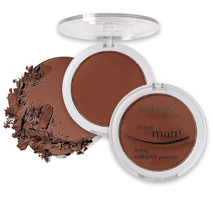 AQUAPURITY PHOERA Sheer Matte Compact Powder Fixing Powder Makeup Base Fixer Setting Powder Foundation Fixing Compact Pressed Powder Long Lasting Skin Vitamin E Beauty Blender (208ESPRESSO)