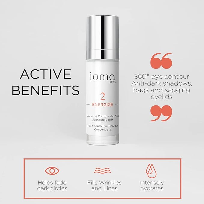 IOMA Paris - ENERGIZE Flash Youth Eye Contour Care - Eye Concentrate, Brightens Skin Tone and Erases Fine Lines, Eye Cream for Dark Circles & Puffiness, (30 ml)