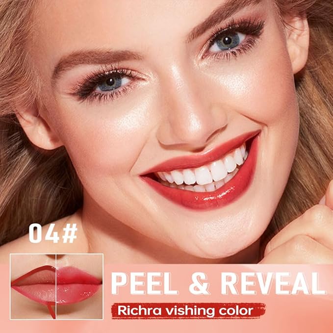 Vibrant Red Coral Peel Off Lip Gloss Tattoo and Lip Oil, Lip Stain Peel Off Masque - Peel Off Lip Tint ,Long Lasting Waterproof Transfer-proof Lip Mask Lip Gloss Peel Off Lip Liner,Stay Lip Makeup 04#