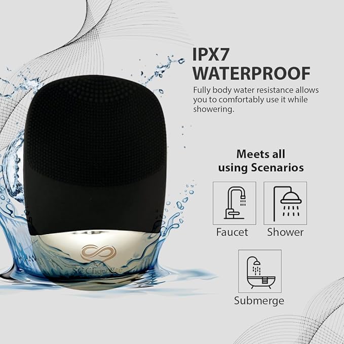 Facial Cleansing Brush | 3-in-1 Electric Face Scrubber | USB Rechargeable Face Cleansing Brush | IPX7 Waterproof | Blackhead Remover | Deep Cleansing & Exfoliating (Black)