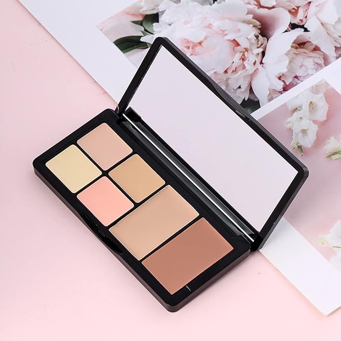 6 Colors Correcting Concealer Palette, Makeup Cream Contour Palette with Brush, Contouring Foundation Highlighting Concealer Palette for Conceals Dark Circles, Redness, Acne, Blemish