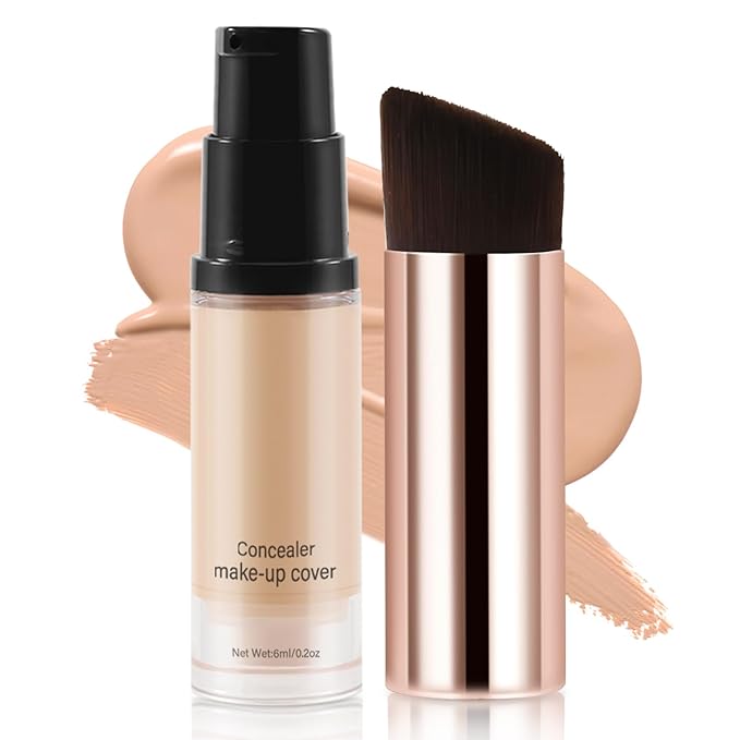2pcs Liquid Concealer Set with Brush,Full Cover,Concealer Wand with Matte Finish,Corrects，Covers，Long Wear Up to 24hr
