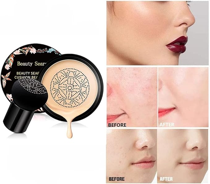 Beauty Glazed Mushroom Head Air Cushion CC Cream Foundation Cover Concealer Makeup Moisturizing Brightening Pigment Liquid Foundation, Even Skin Tone Makeup Base BB # 02 Naturel