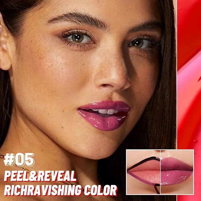 Dark Raspberry Lip Stain Peel Off Lip Gloss oil Dual-Ended Combo, Lips Liner Stain Peel Off Tattoo, Long Lasting & Waterproof, Transfer-Proof Lip Tint Stain with Lip oil for All Skin Type 05#