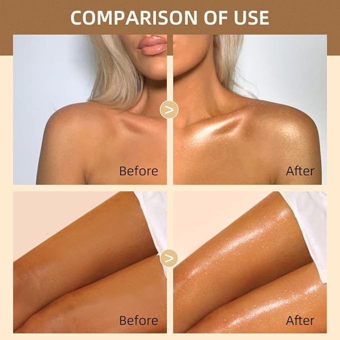 40ml Body Shimmer Oil,Liquid Body Illuminator, Waterproof Moisturizing And Glow For Face & Body, All-In-One Makeup Liquid Illuminator, Summer Body Luminizer,Makeup Brush Include(02#Rose Gold)