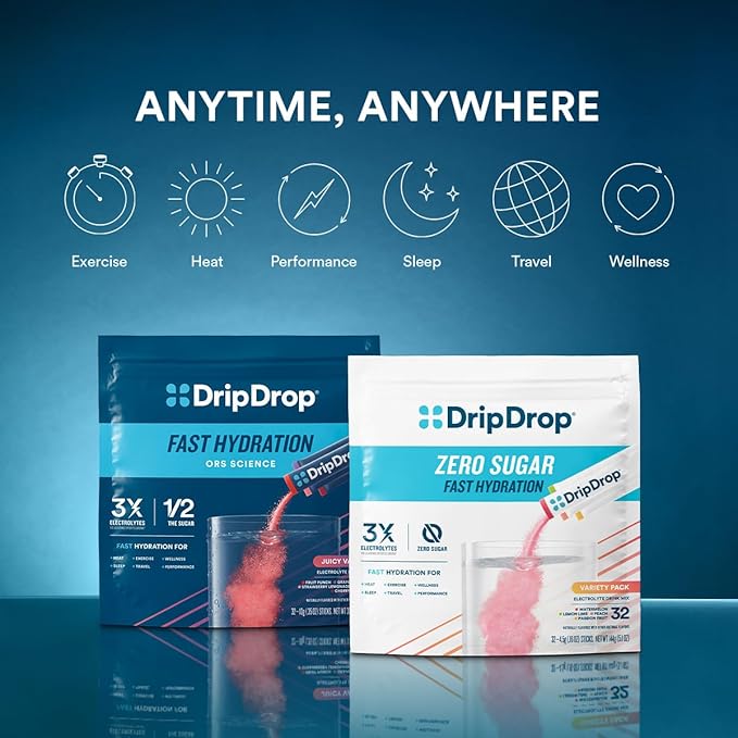 DripDrop Hydration Packets - Bold Variety Pack - Single Serve Electrolytes Powder Drink Mix - Watermelon, Berry, Lemon, Orange - Non-GMO, Gluten Free, Vegan - 16 Sticks