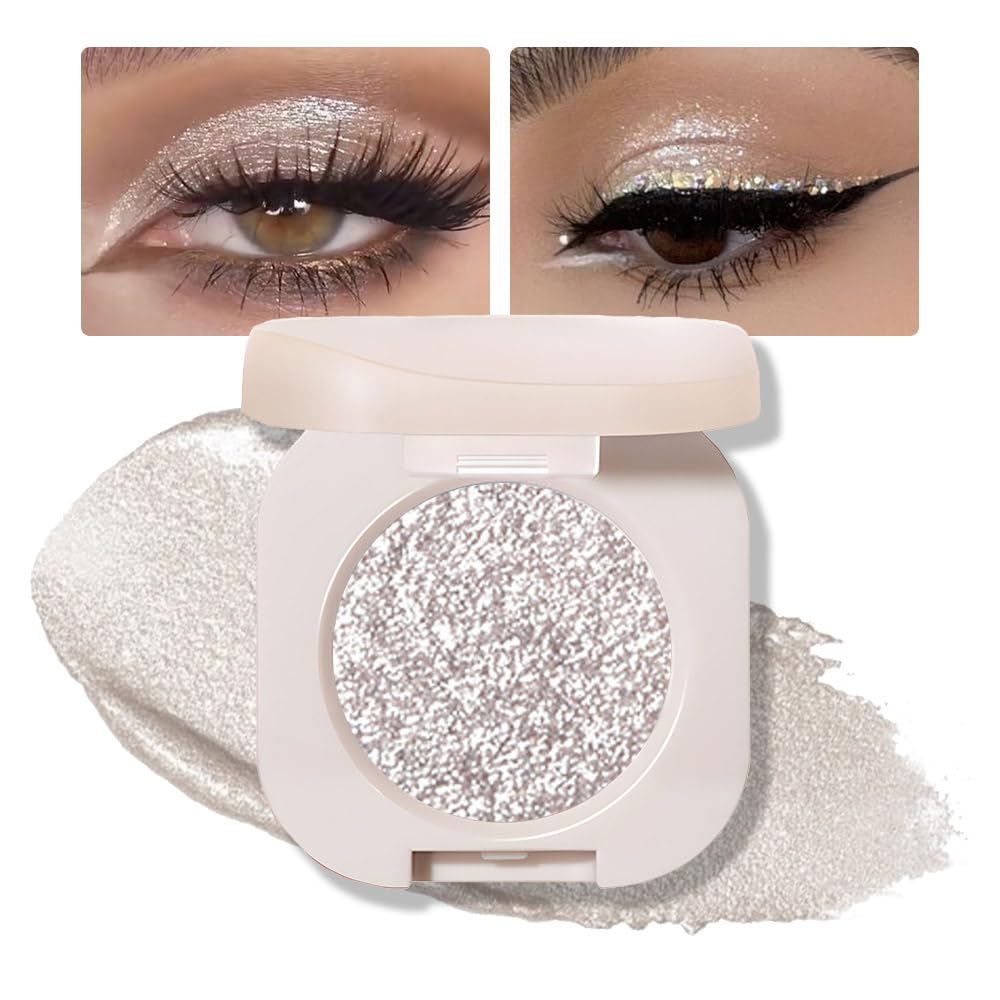 Glitter Shimmer Sparkle Eyeshadow Palette Makeup for Old Women, Silver Glitter Shimmer Metallic Holographic Multichrome Cream Iridescent Single Monochrome Eye Shadow Makeup, 12