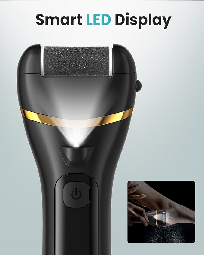 Electric Foot Callus Remover with 10000 RPM Motor and 3-Speed Settings, Foot File Kit with LED Light and Display for Women’s Home Pedicure, Waterproof Foot Grinder with Type-C Charging