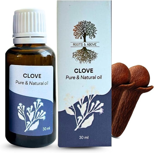 Roots & Above Clove Essential Oil 1.01 oz/30ml Pure Natural Cold-Pressed Oils for Skin, Hair, Massage, Diffusers, Humidifiers, DIY Beauty, Home Candle Making & Self-Care