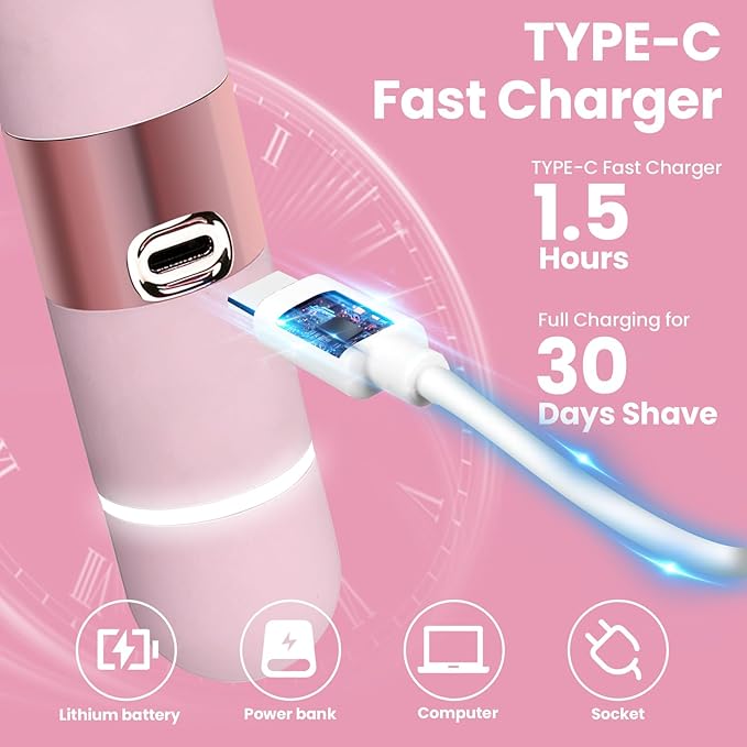 Bikini Trimmer for Women, Glow Aura Womens Shaver, Quiet Dual Head Waterproof Cordless Rechargeable Painless Trimmer for Underarms, Legs, Body (Pink)