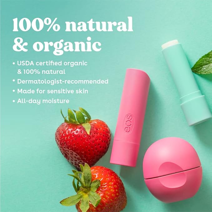 EOS Limited Edition Holiday Lip Balm Variety Pack, 100% Natural & Organic, All-Day Moisture, Made for Sensitive Skin, 0.14 oz, 4-Pack, Clear