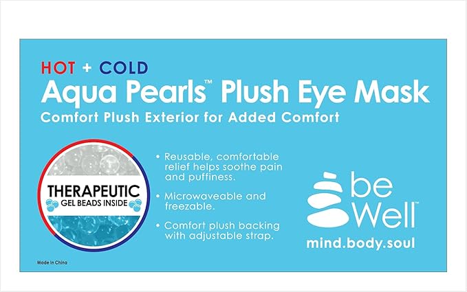 HOT +Cold Aqua Pearls Plush Eye Mask with Soft Plush Backing and Fully Adjustable Strap, Bonus Mini Round pad-2PACKS(Red, Eye Mask+ Mini Round Pad)
