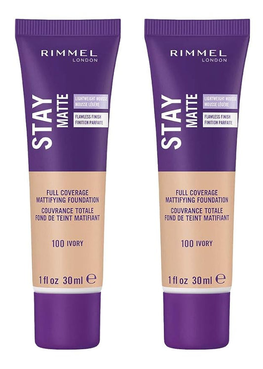 Rimmel Stay Matte Liquid Foundation, Ivory, 1 Fl Oz, 2 Count (Pack of 1)